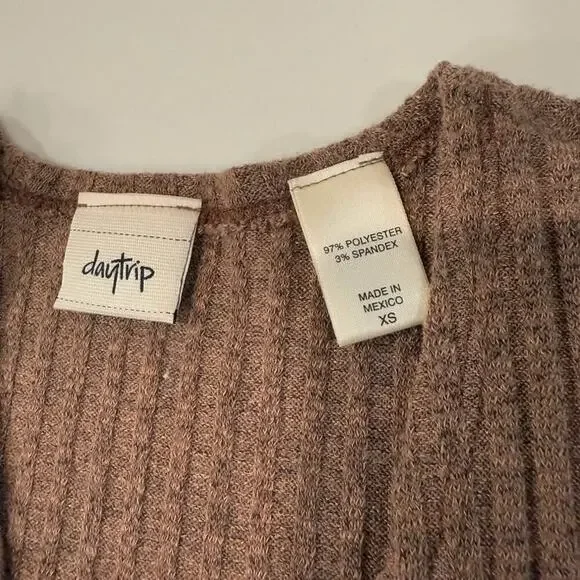 Daytrip Ribbed Flyaway Long Duster Cardigan Sweater Brown Women XS Ruched Sleeve - Picture 5 of 7